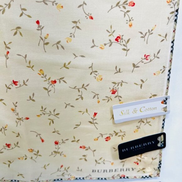 New Tag on  Burberry Miniscarf  23" Cotton Silk Light Yellow Red Floral Nova(52) - Picture 8 of 13